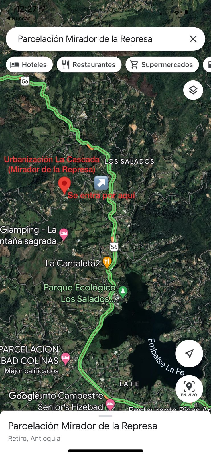Mapa de acceso a la parcelación, vista amplia